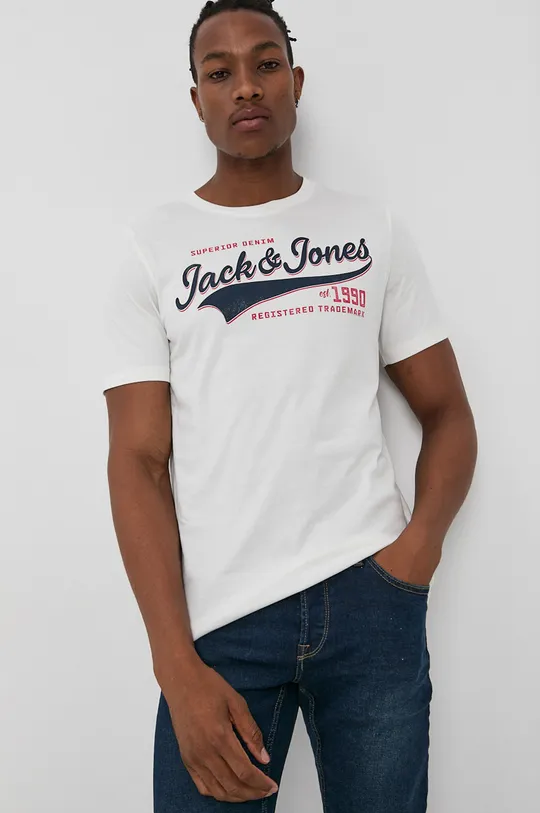 biały Jack & Jones T-shirt bawełniany