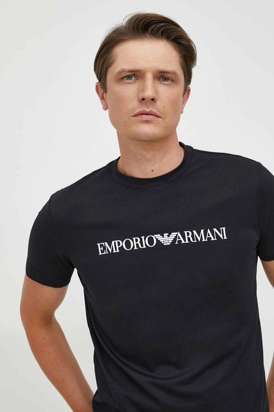 fekete Emporio Armani pamut póló Férfi