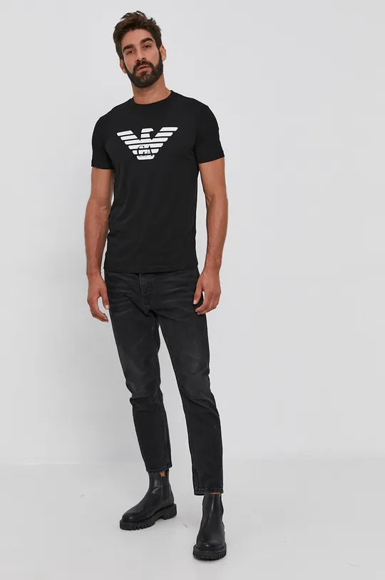 Βαμβακερό μπλουζάκι Emporio Armani μαύρο