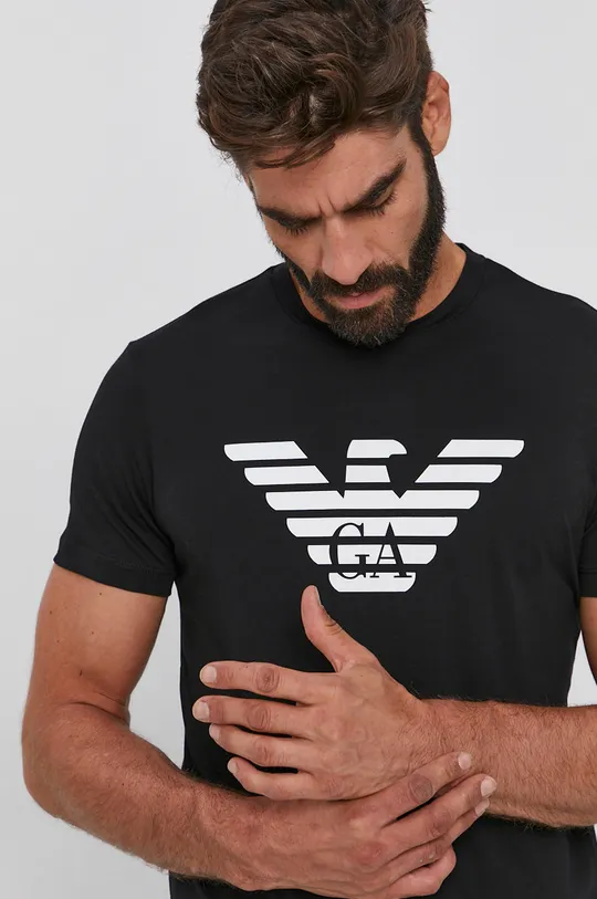 μαύρο Βαμβακερό μπλουζάκι Emporio Armani