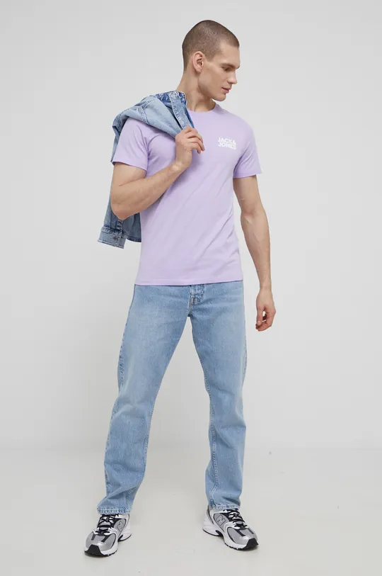 Jack & Jones t-shirt bawełniany fioletowy