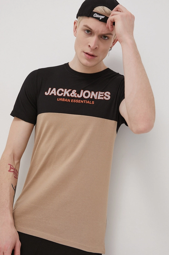 μπεζ Βαμβακερό μπλουζάκι Jack & Jones Ανδρικά