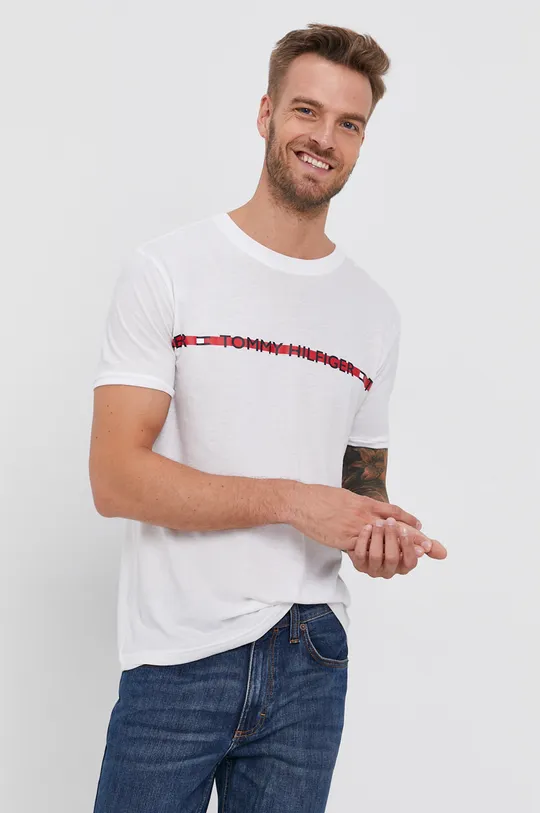 biały Tommy Hilfiger T-shirt Męski