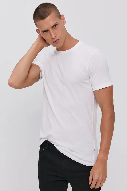 biały Solid T-shirt bawełniany Męski