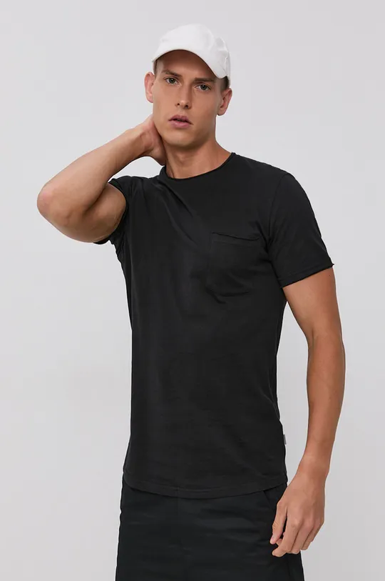 czarny Solid T-shirt bawełniany Męski
