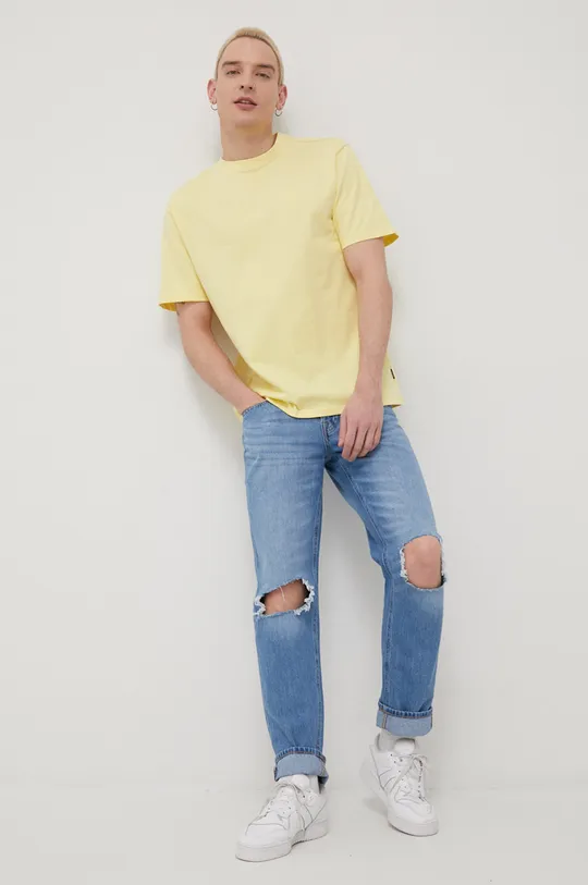 κίτρινο Βαμβακερό μπλουζάκι Only & Sons Ανδρικά