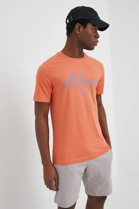 oranžová Bavlnené tričko s.Oliver Pánsky