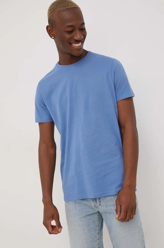 niebieski Solid t-shirt bawełniany Męski