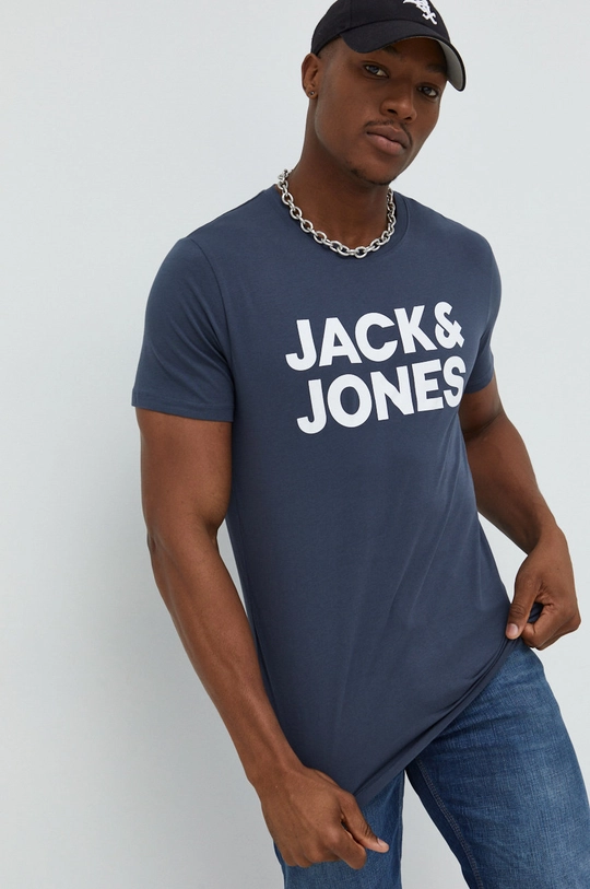 tmavomodrá Bavlnené tričko Jack & Jones Pánsky