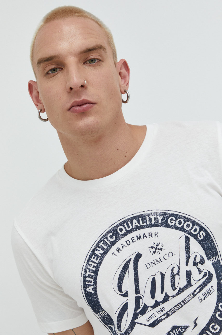 Хлопковая футболка Jack & Jones цвет белый с принтом ANSWEAR.ua