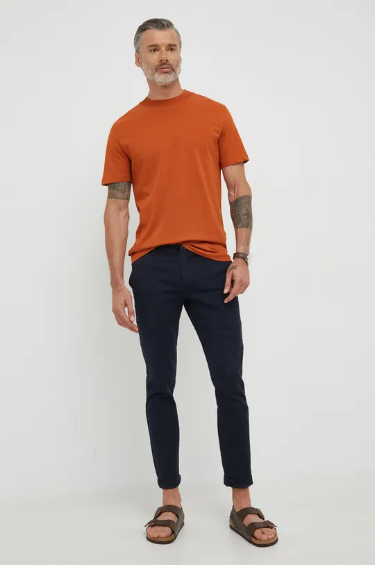 Βαμβακερό μπλουζάκι Selected Homme πορτοκαλί