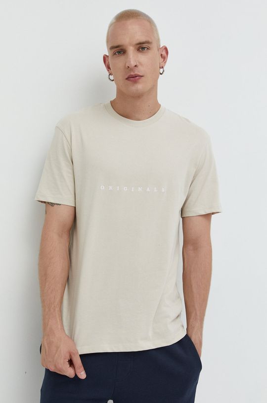 kremowy Jack & Jones t-shirt bawełniany Męski