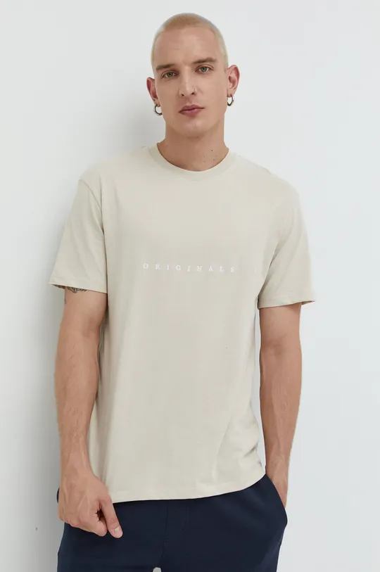 beżowy Jack & Jones t-shirt bawełniany Męski