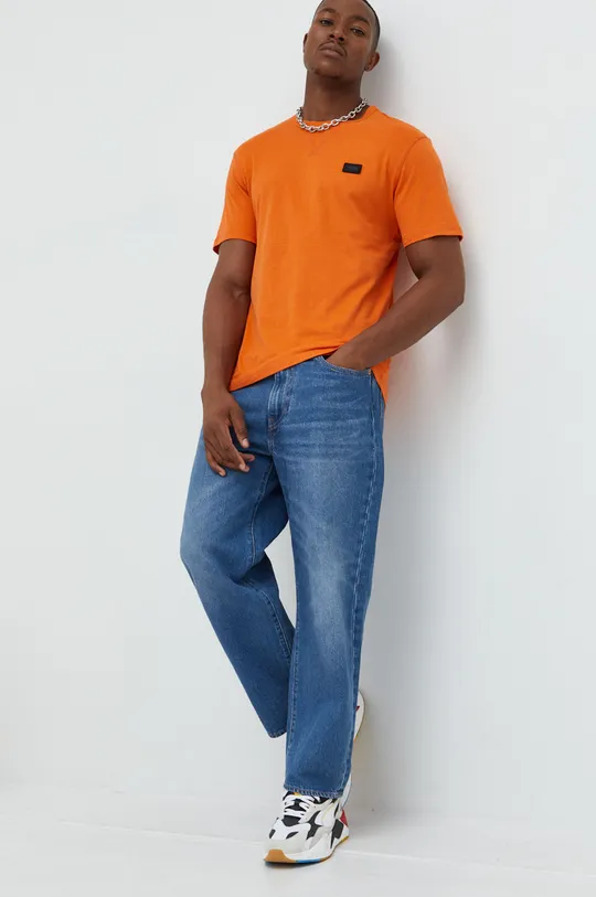 Βαμβακερό μπλουζάκι Jack & Jones Jcoclassic πορτοκαλί