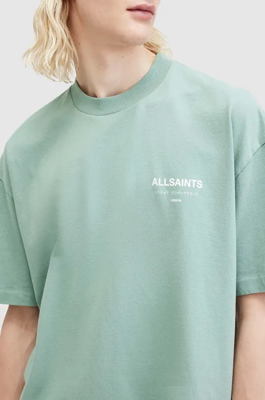 Βαμβακερό μπλουζάκι AllSaints UNDERGROUND SS CREW πράσινο