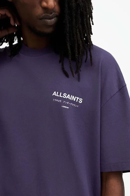 Bombažna kratka majica AllSaints UNDERGROUND SS CREW vijolična