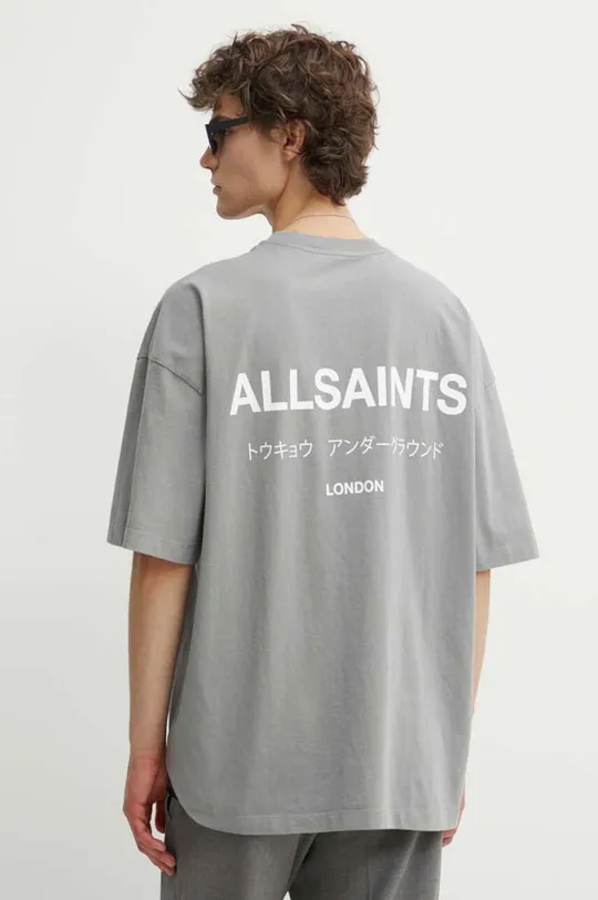 sivá Bavlnené tričko AllSaints UNDERGROUND SS CREW Pánsky