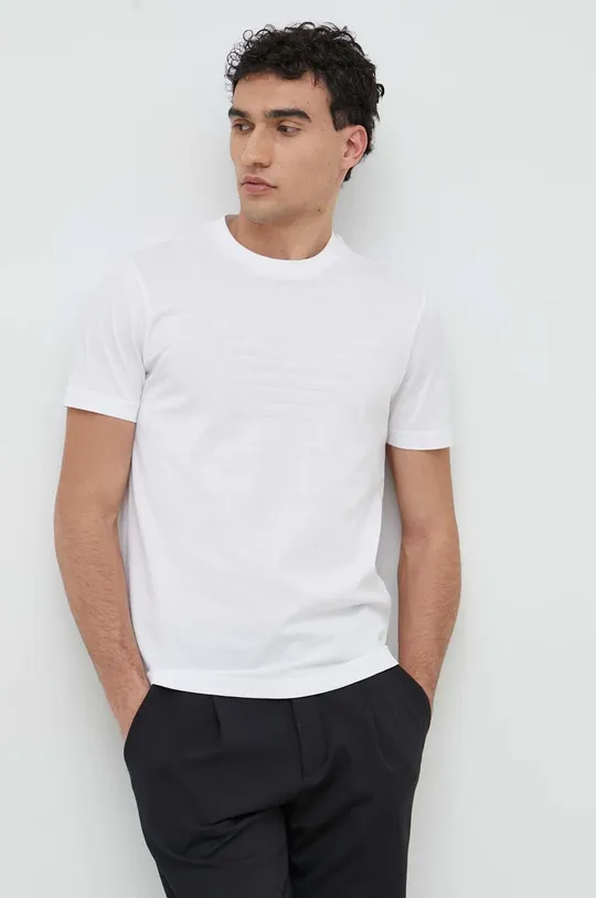 bela Bombažna kratka majica Emporio Armani Moški