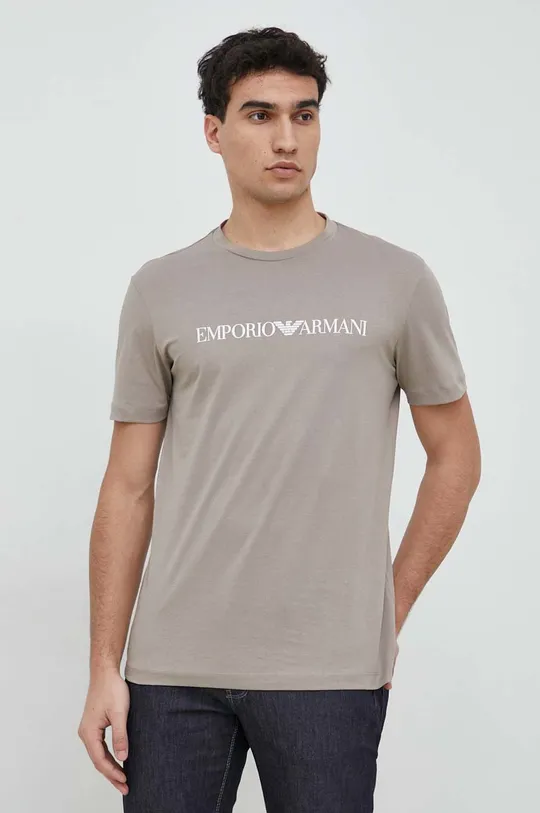 бежевый Хлопковая футболка Emporio Armani Мужской