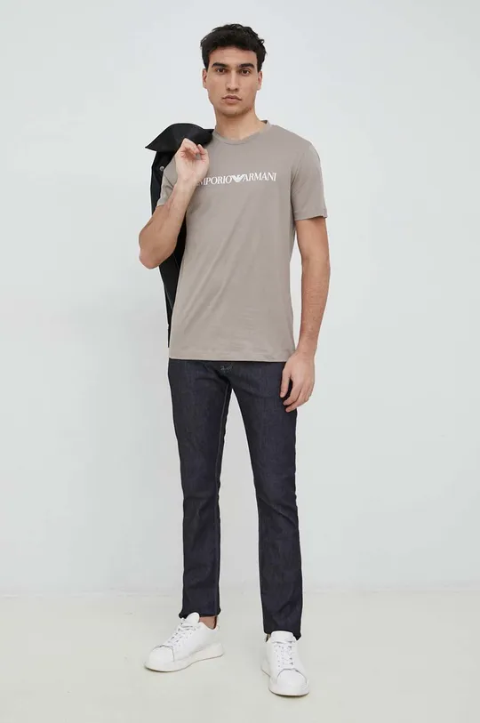 Emporio Armani t-shirt bawełniany beżowy
