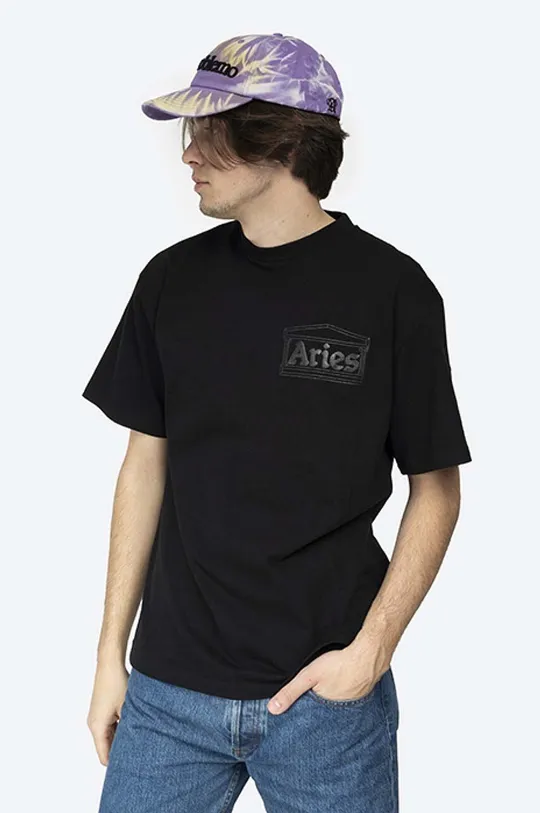 чёрный Хлопковая футболка Aries Temple Ss Tee Мужской
