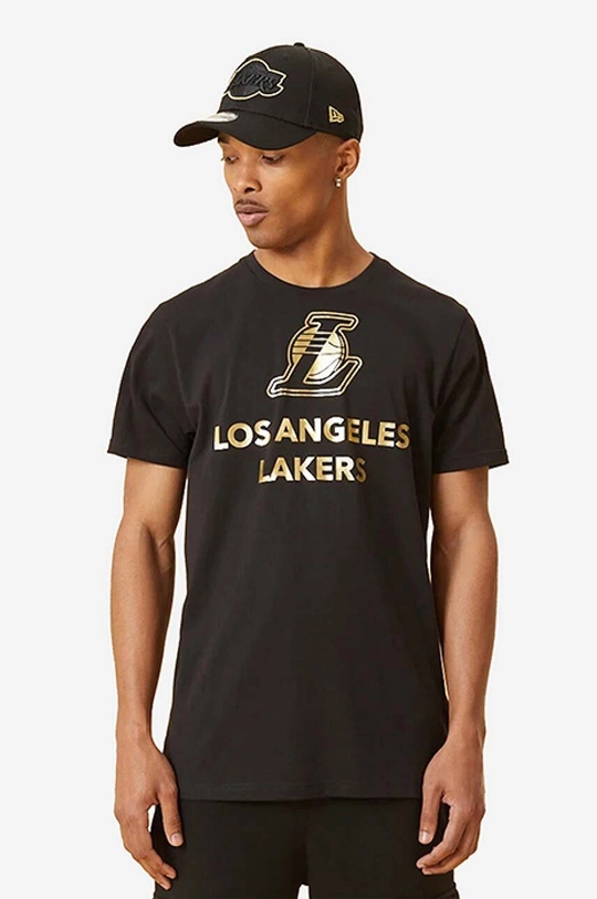 negru New Era tricou din bumbac Metallic Lakers De bărbați