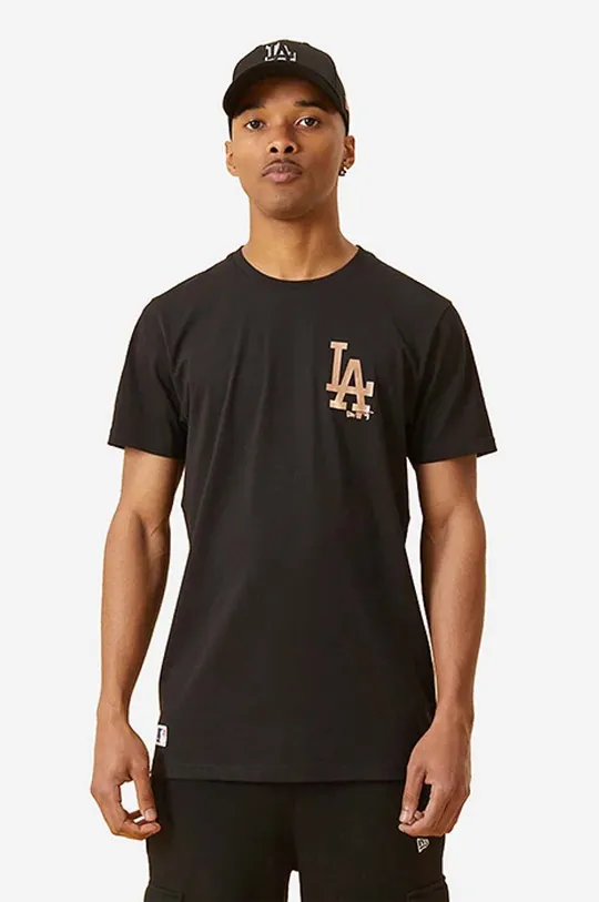 μαύρο Βαμβακερό μπλουζάκι New Era Dodgers Metallic Print Ανδρικά