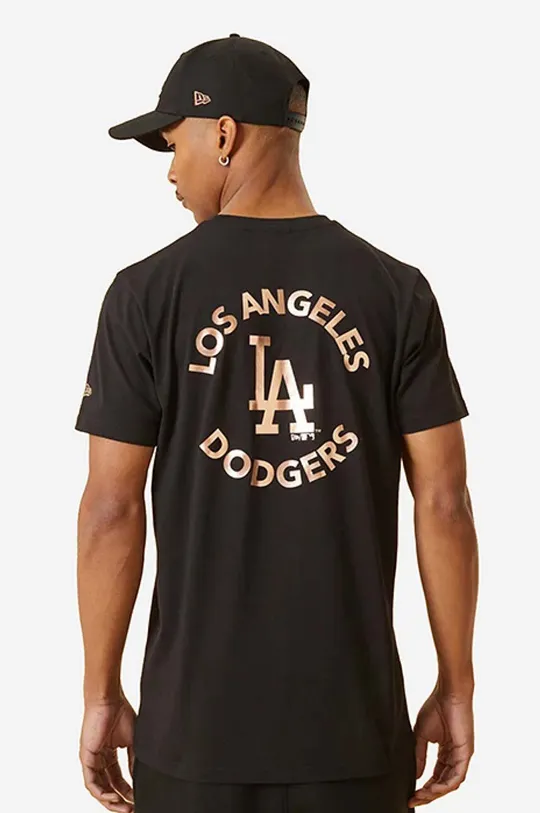 New Era pamut póló Dodgers Metallic Print fekete
