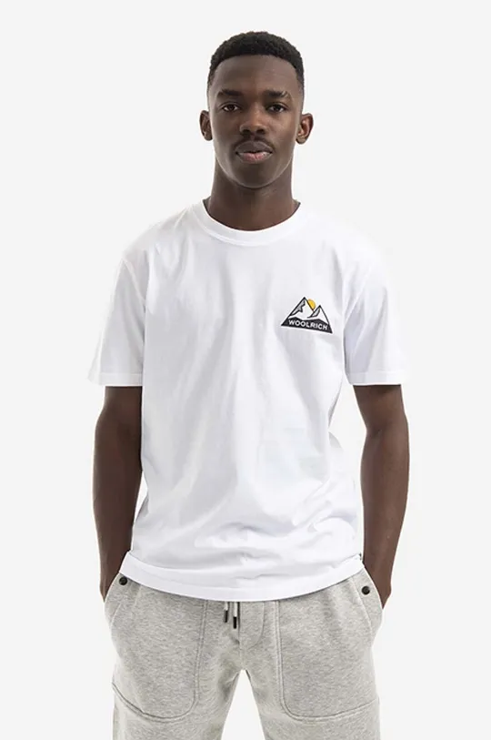 bijela Pamučna majica Woolrich Logo Mountain Tee Muški
