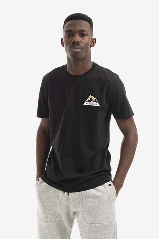 negru Woolrich tricou din bumbac Logo Mountain Tee CFWOTE0061MRUT2926 De bărbați