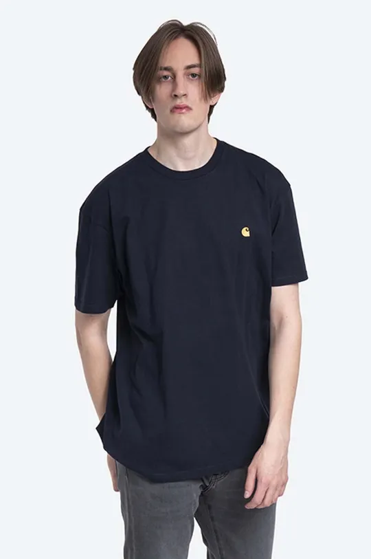 navy Carhartt WIP cotton T-shirt carhartt WIP Chase I026391 BLACK/GOLD Men’s