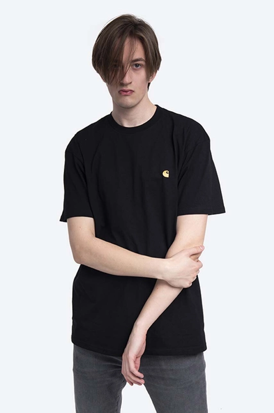 černá Bavlněné tričko Carhartt WIP I026391 BLACK/GOLD Pánský