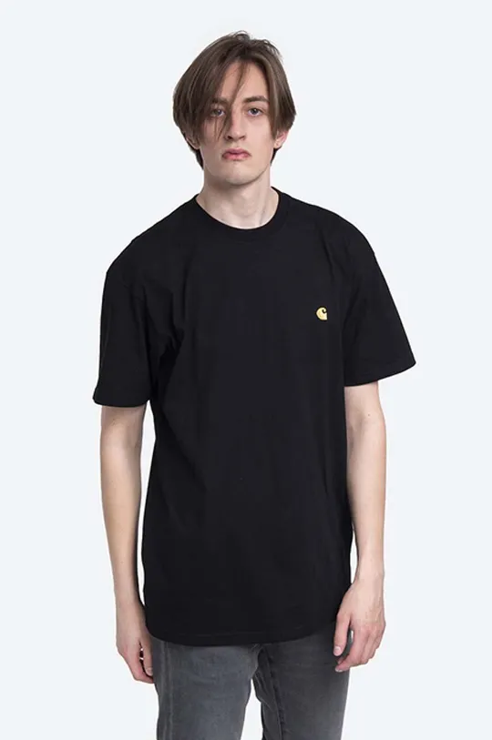 Bavlněné tričko Carhartt WIP I026391 BLACK/GOLD Pánský