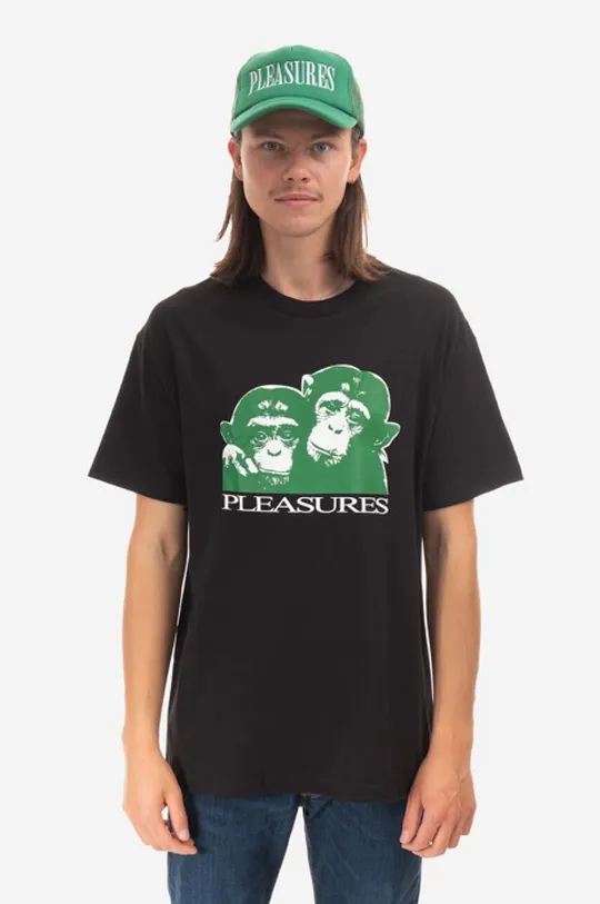 czarny PLEASURES t-shirt bawełniany Friendship T-shirt Męski