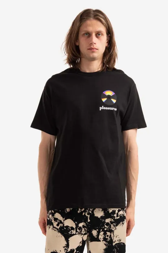 czarny PLEASURES t-shirt bawełniany Spin Męski