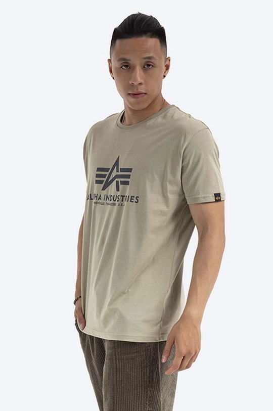 зелёный Хлопковая футболка Alpha Industries Basic Мужской