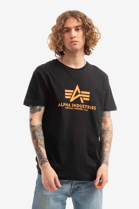 μαύρο Βαμβακερό μπλουζάκι Alpha Industries Basic Ανδρικά