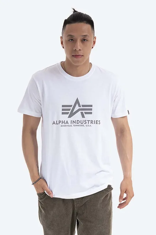λευκό Βαμβακερό μπλουζάκι Alpha Industries Reflective Print Ανδρικά