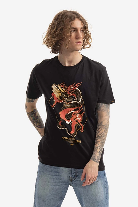 black Alpha Industries cotton T-shirt Herritage Dragon Men’s