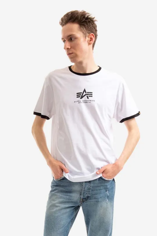 λευκό Βαμβακερό μπλουζάκι Alpha Industries Tee Contrast Ανδρικά