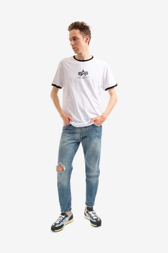 Βαμβακερό μπλουζάκι Alpha Industries Tee Contrast λευκό