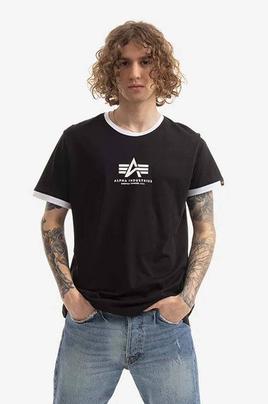 černá Bavlněné tričko Alpha Industries Basic Pánský