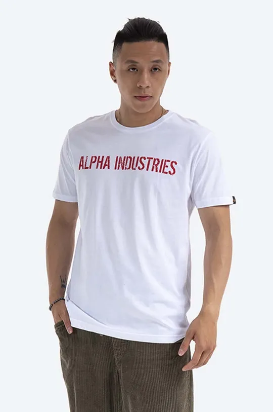 λευκό Βαμβακερό μπλουζάκι Alpha Industries RBF Moto Ανδρικά