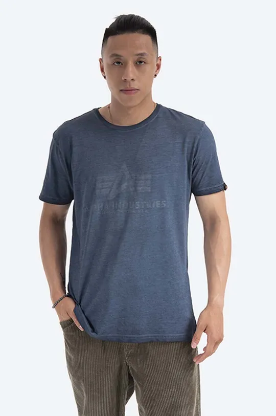 niebieski Alpha Industries t-shirt bawełniany Basic Tee Oildye Męski