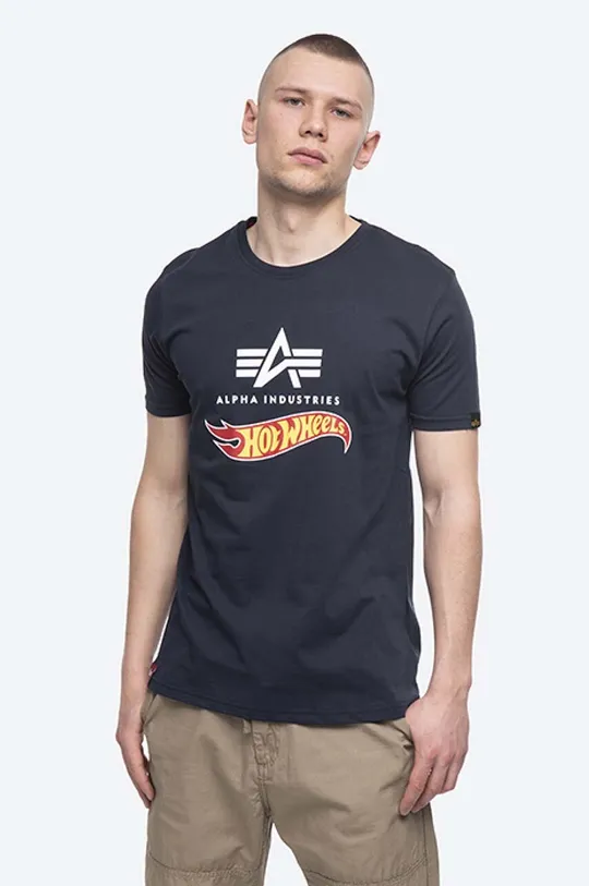 granatowy Alpha Industries t-shirt bawełniany Hot Wheels Flag T Męski