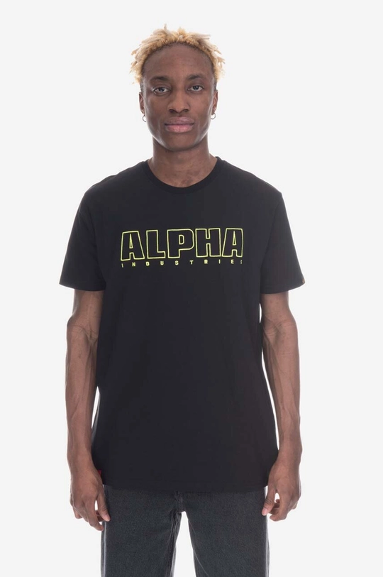 černá Bavlněné tričko Alpha Industries Embroidery Heavy Tee Pánský