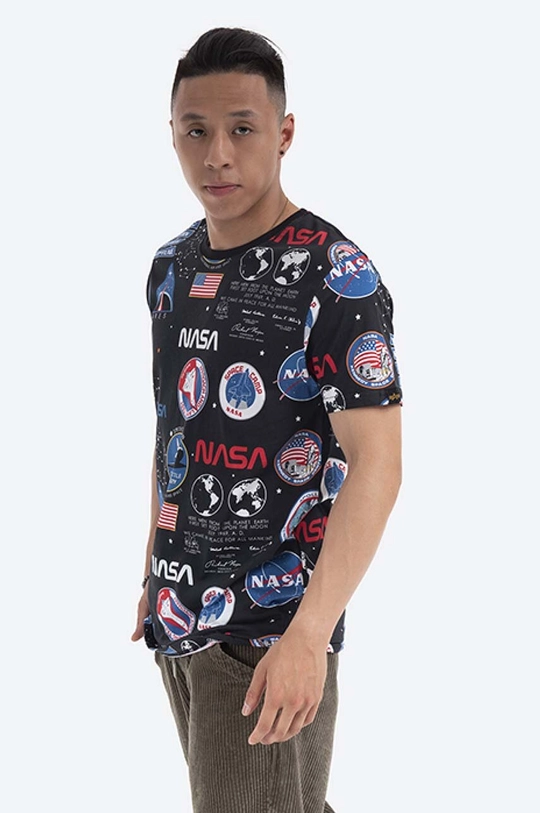 μαύρο Βαμβακερό μπλουζάκι Alpha Industries Nasa Aop Ανδρικά