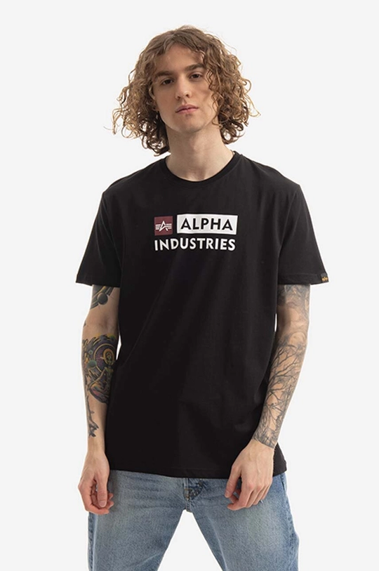 μαύρο Βαμβακερό μπλουζάκι Alpha Industries Alpha Block-Logo Tee Ανδρικά