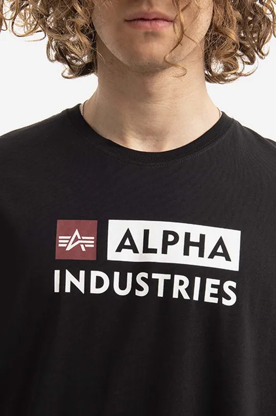 μαύρο Βαμβακερό μπλουζάκι Alpha Industries Alpha Block-Logo Tee