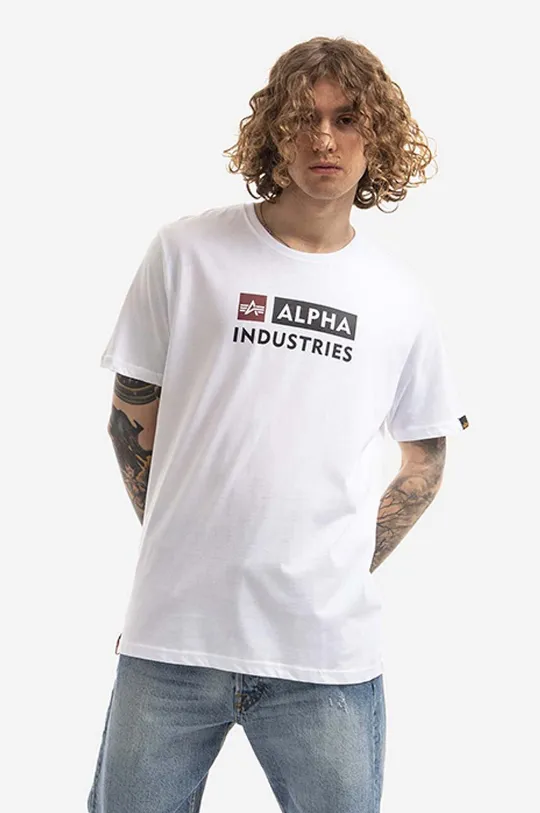 bijela Pamučna majica Alpha Industries Alpha Block-Logo Tee Muški